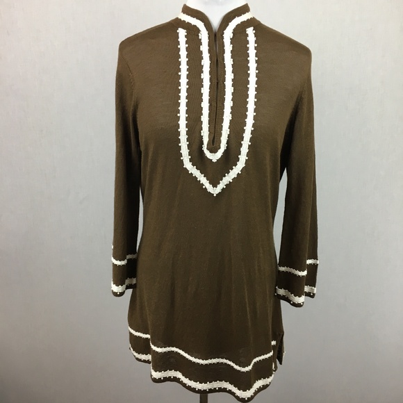 Tommy Bahama Lg Linen beaded embroidered tunic top - Picture 7 of 8